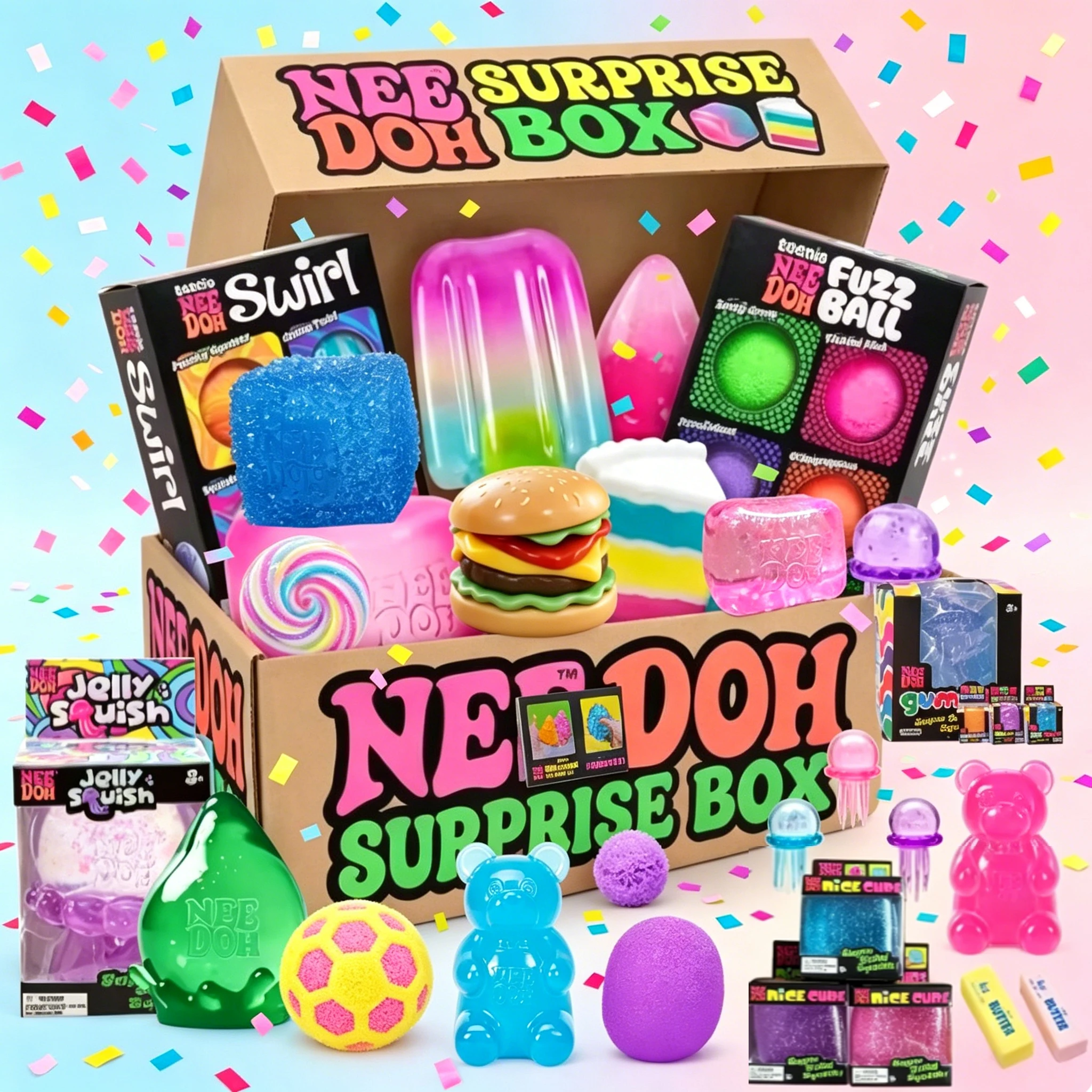 Mystery Box Blind Bag - ของเล่นคลายเครียดแบบบีบได้ กล่องสุ่มสุดเซอร์ไพรส์ คละแบบ 100+ ชิ้น คืนตัวช้า